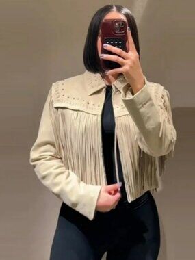 Zara Beige Fringe Jacket